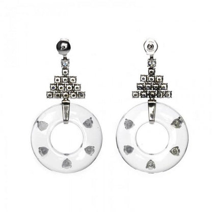 Rock Crystal, Onyx and Diamond Drop Earrings