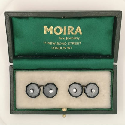 Rock Crystal and Black Onyx Cufflinks