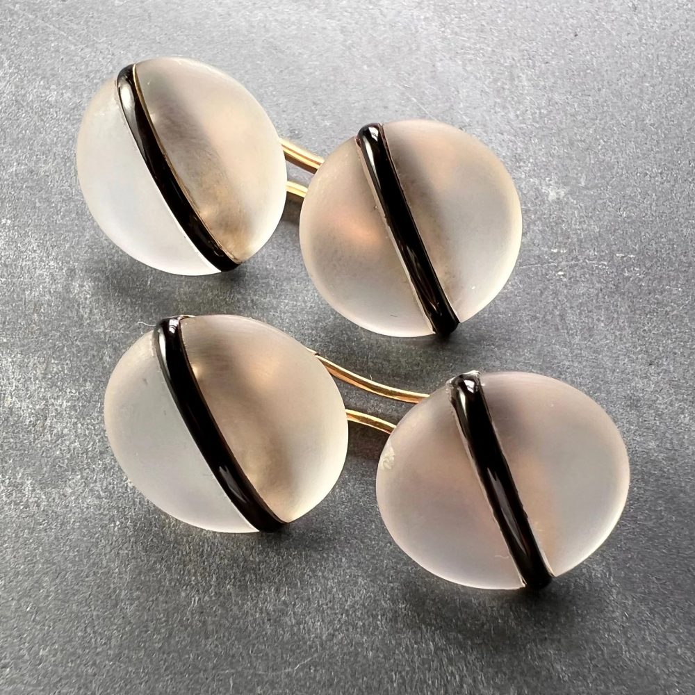 Rock Crystal and Black Enamel Stripe Cufflinks