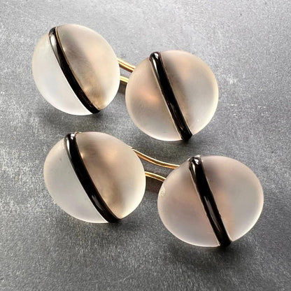 Rock Crystal and Black Enamel Stripe Cufflinks