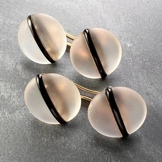 Rock Crystal and Black Enamel Stripe Cufflinks