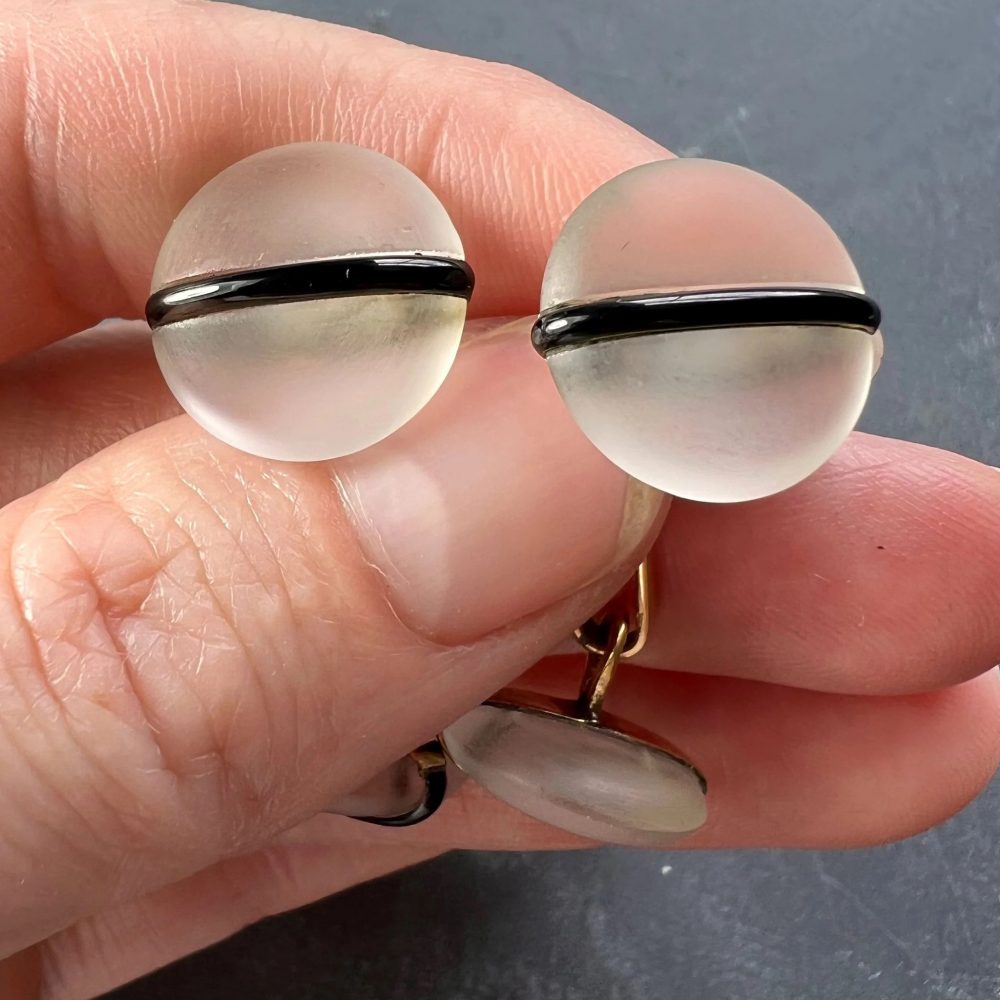 Rock Crystal and Black Enamel Stripe Cufflinks