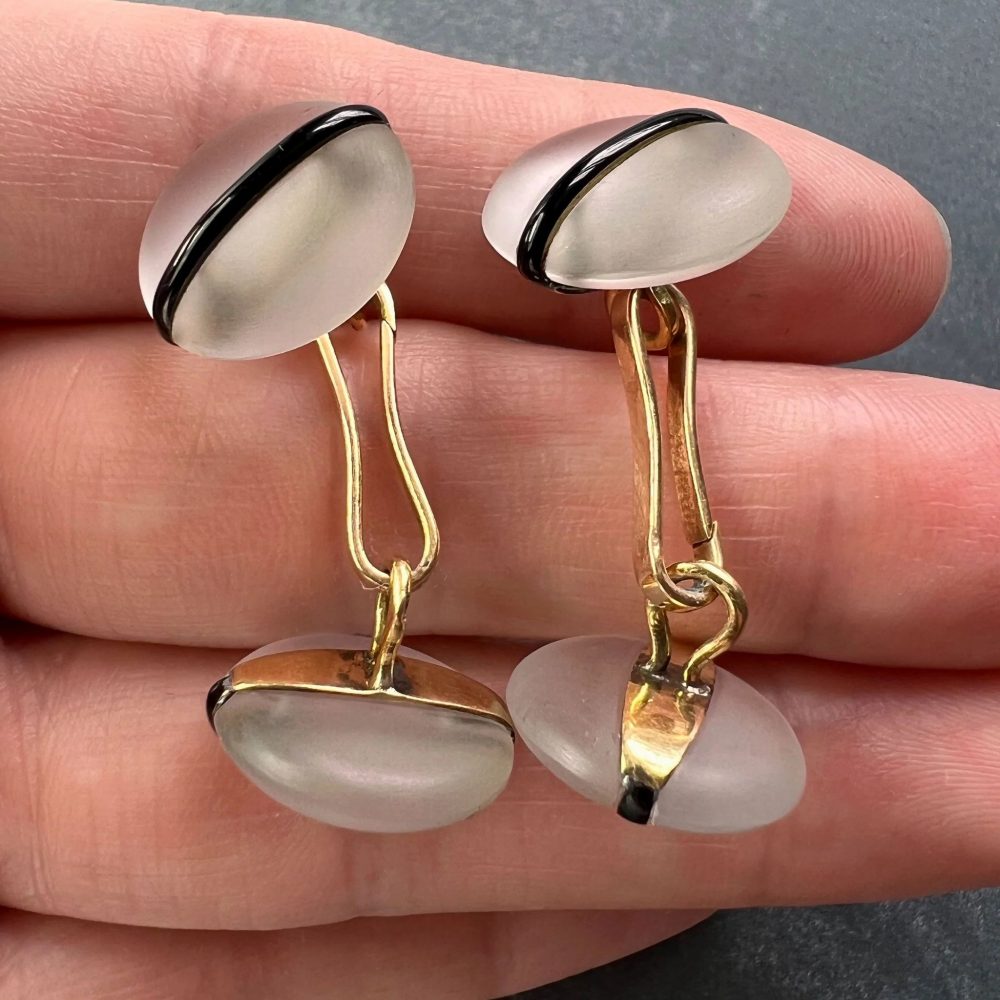 Rock Crystal and Black Enamel Stripe Cufflinks