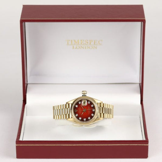 Rolex Ladies Oyster Perpetual Datejust Red Gradient Diamond Dial 26mm