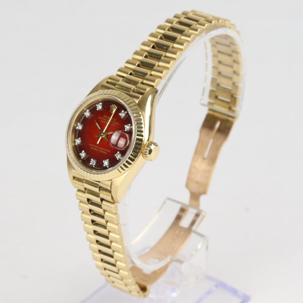 Rolex Ladies Oyster Perpetual Datejust Red Gradient Diamond Dial 26mm
