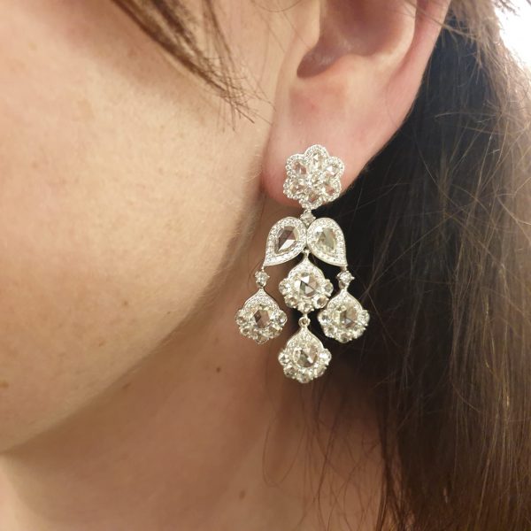 Rose Cut Diamond Floral Chandelier earrings flower