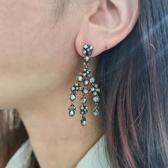 Georgian 4ct Rose Cut Diamond Girandole Chandelier Drop Earrings