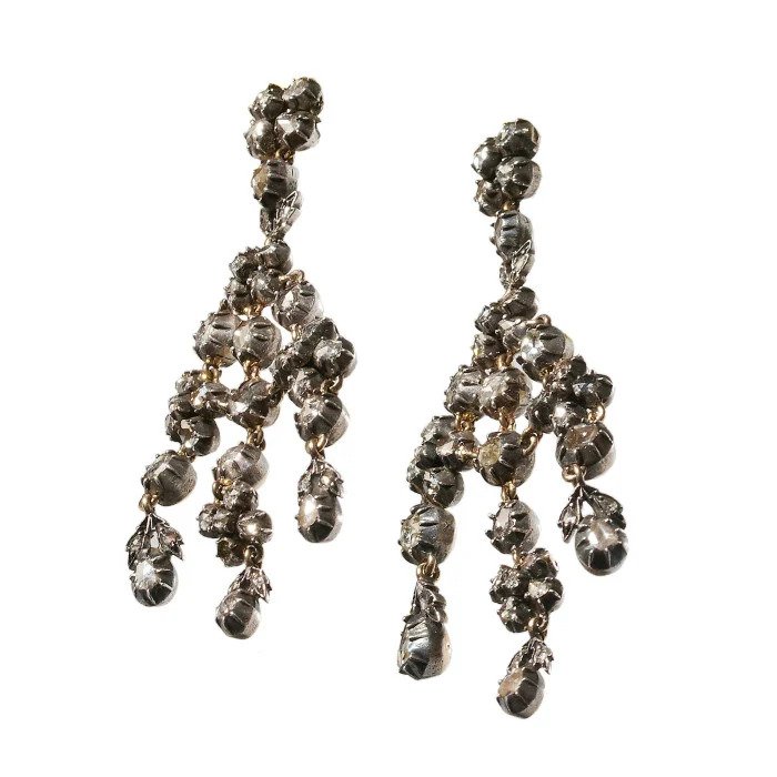 Rose Cut Diamond Girandole Chandelier Drop Earrings