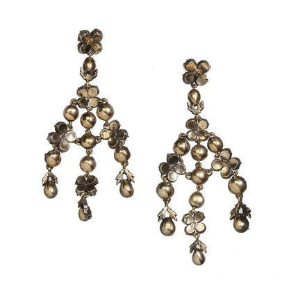 Rose Cut Diamond Girandole Chandelier Drop Earrings
