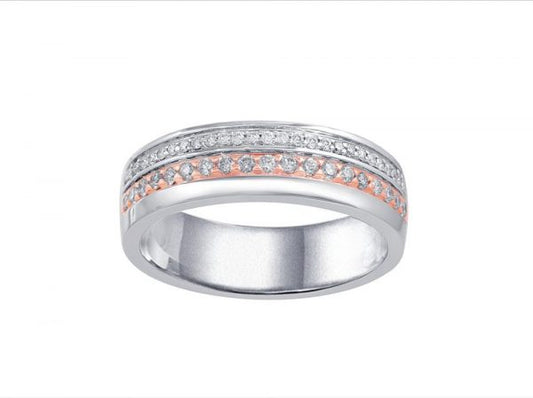 Rose and White 18ct Gold Diamond Set Wedding Ring, 0.28cts