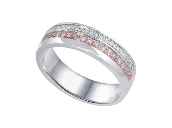 Rose and White 18ct Gold Diamond Set Wedding Ring, 0.28cts