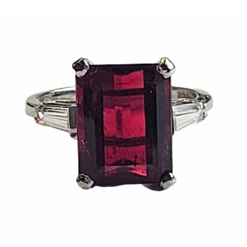 Vintage 3ct Emerald Cut Rubellite Solitaire Ring, Circa 1940s