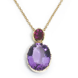 Ruby and Amethyst 18ct Gold Pendant Necklace