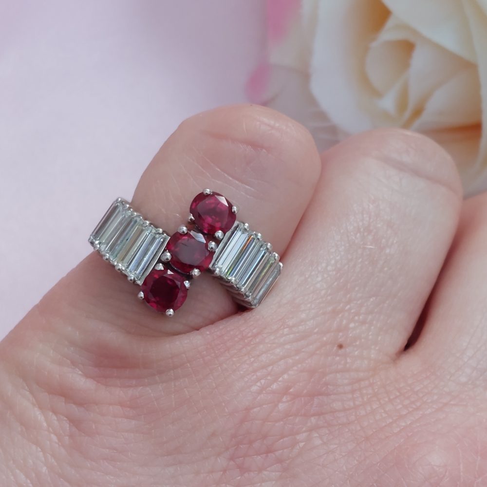 Vintage 1.70ct Burma Ruby and Baguette Cut Diamond Ring