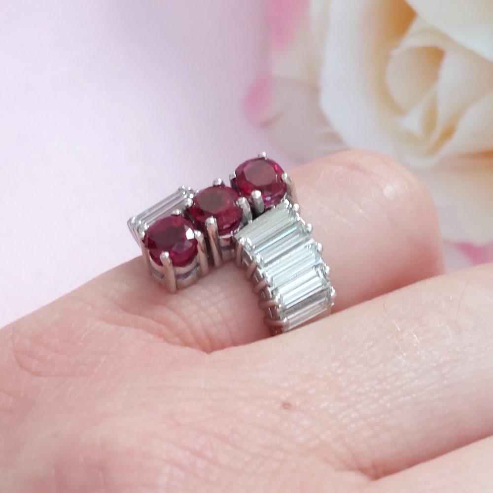 Vintage 1.70ct Burma Ruby and Baguette Cut Diamond Ring