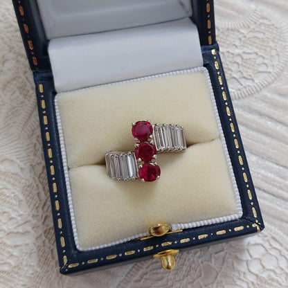 Vintage 1.70ct Burma Ruby and Baguette Cut Diamond Ring