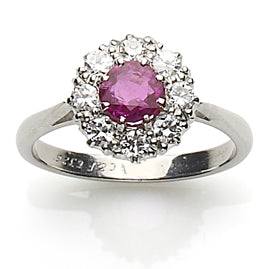 Ruby and Diamond Cluster 18ct White Gold Ring