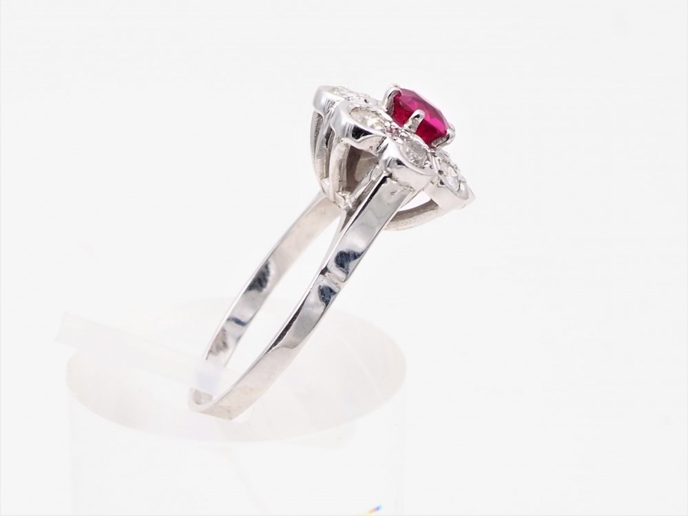 Ruby and Diamond Cluster White Gold Ring