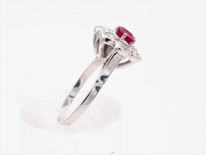 Ruby and Diamond Cluster White Gold Ring