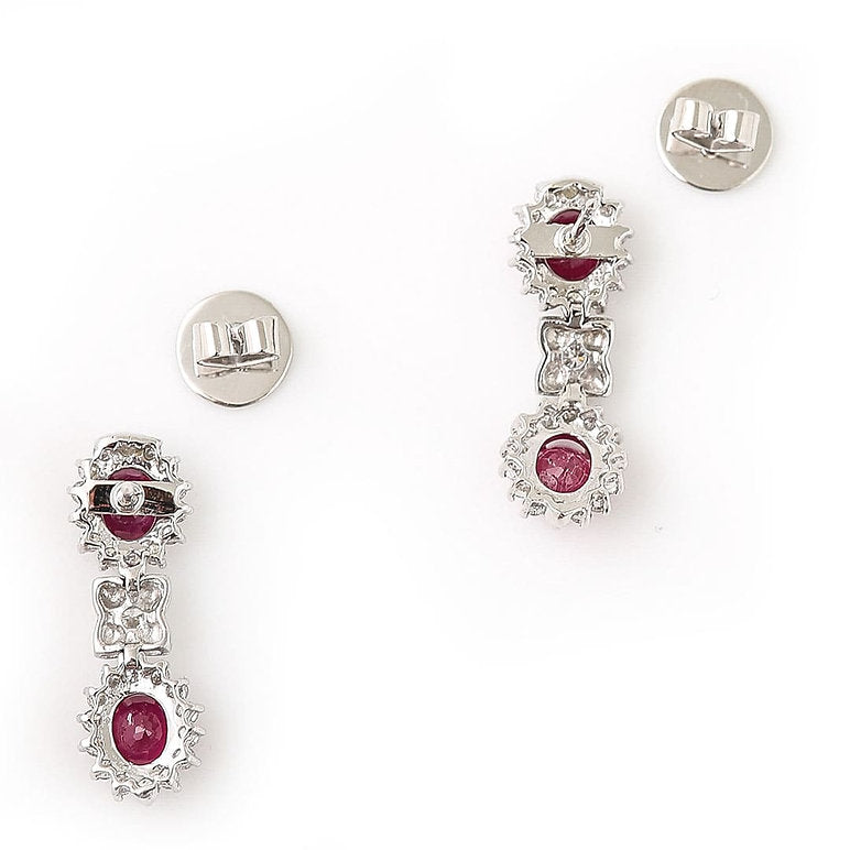 Ruby and Diamond Double Cluster Drop Earrings