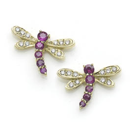 Ruby and Diamond Dragonfly Earrings