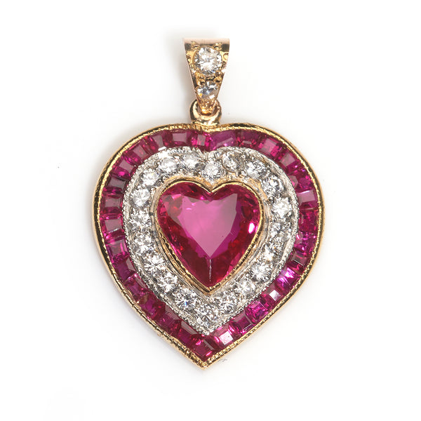 Ruby and Diamond Heart Pendant
