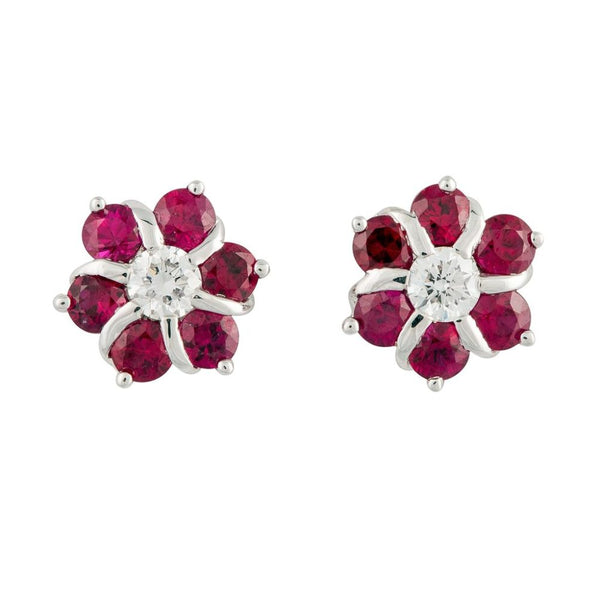 Ruby and diamond flower earrings