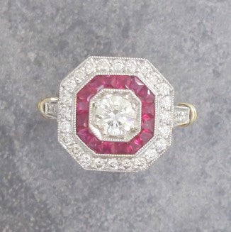 Art Deco Style Ruby Cluster Target Engagement Ring