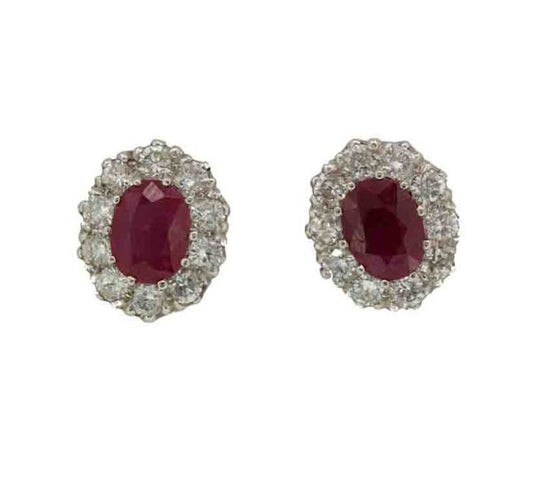 Ruby and diamond cluster earrings, set in white gold, Total ruby 2.45 carats, Total diamond 1.90 carats