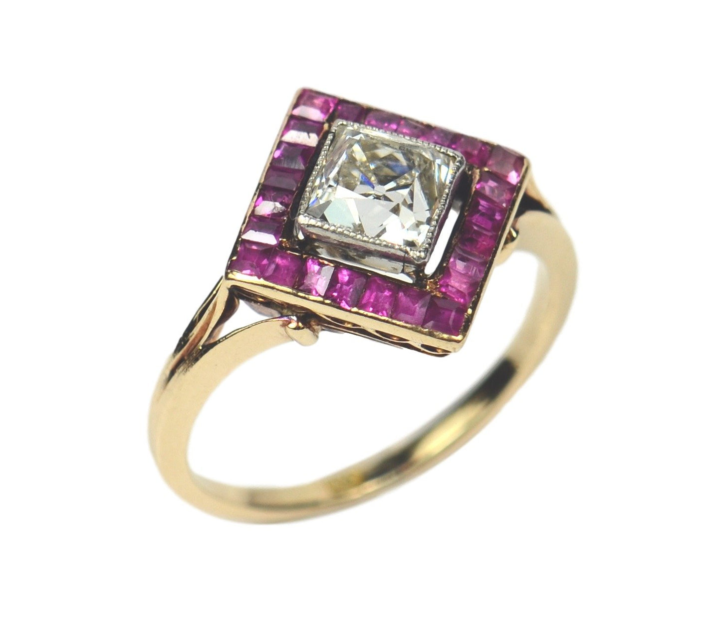 Antique Edwardian 1.20ct Diamond and Ruby Square Cluster Ring