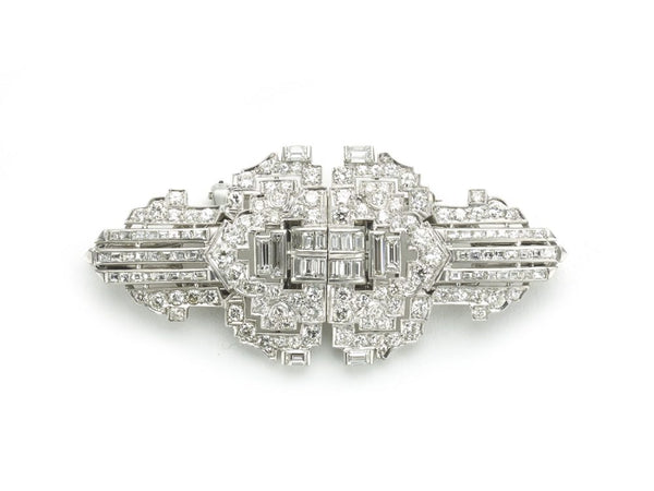 Antique Art Deco Diamond Platinum Double Clip Brooch