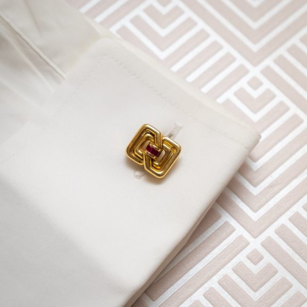 Vintage Tiffany co Cufflinks Gold ruby