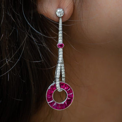 Fine Pair of Ruby and Diamond Drop Earrings