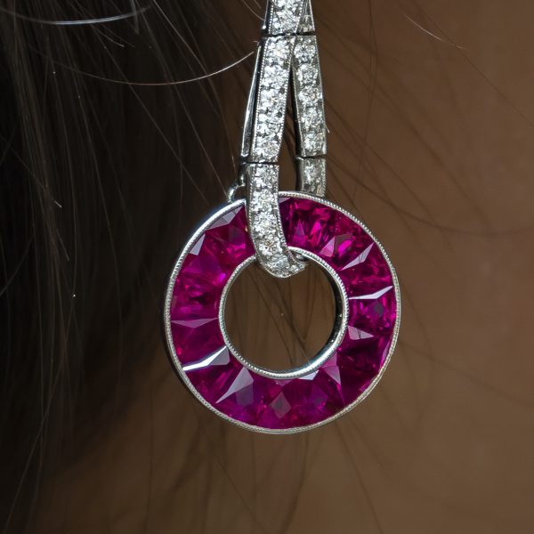 Fine Pair of Ruby and Diamond Drop Earrings