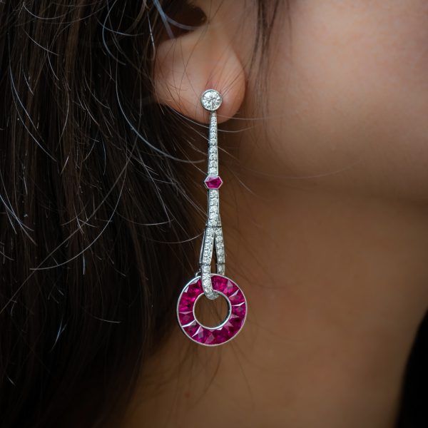 Fine Pair of Ruby and Diamond Drop Earrings