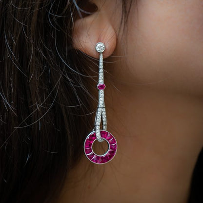 Fine Pair of Ruby and Diamond Drop Earrings