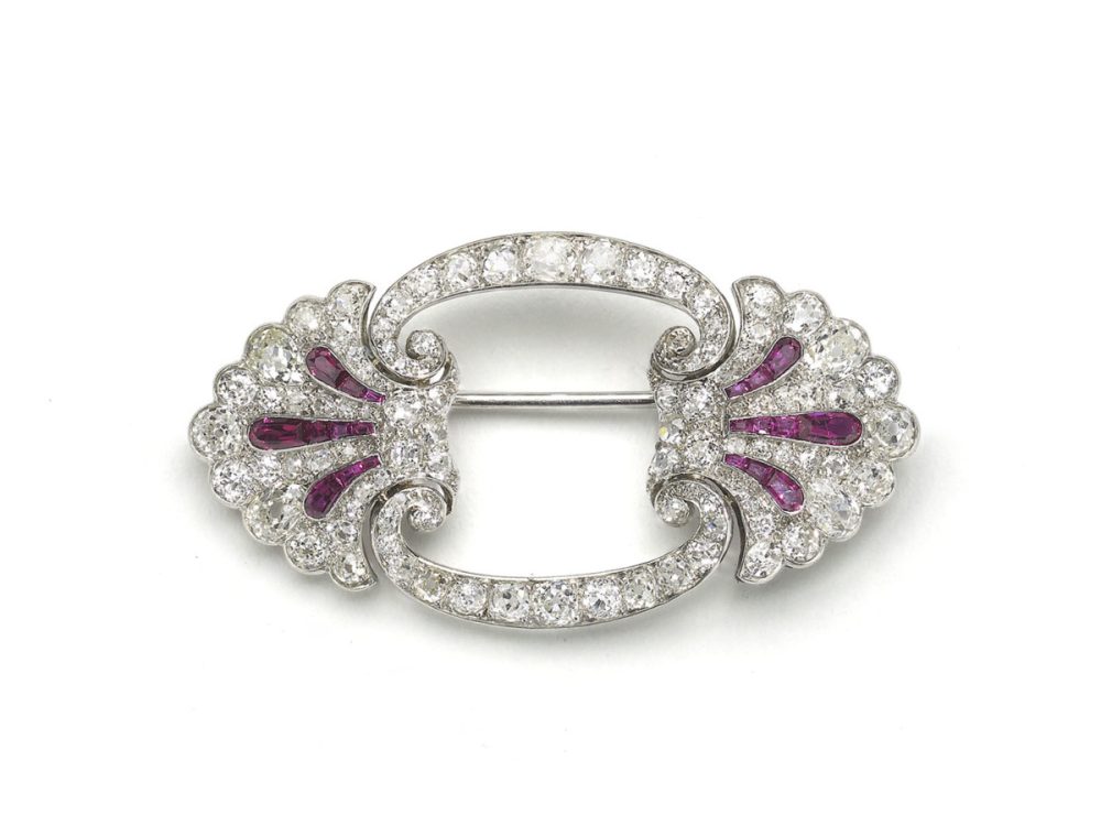 Antique Art Deco Ruby & Diamond Brooch