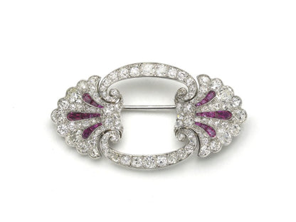 Antique Art Deco Ruby & Diamond Brooch