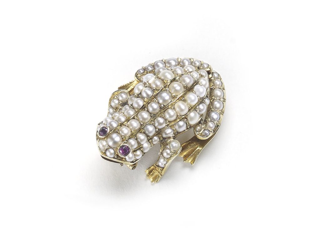 Antique Victorian Pearl Frog Brooch