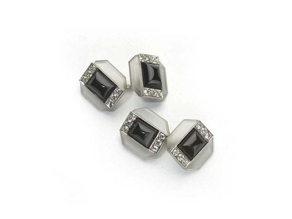 Art Deco Rock Crystal Black Onyx Diamond Gold Cufflinks