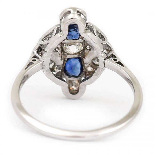 Vintage Art Deco Platinum and 18ct Gold Sapphire and Diamond Plaque Ring, Circa 1925