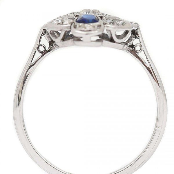 Vintage Art Deco Platinum and 18ct Gold Sapphire and Diamond Plaque Ring, Circa 1925