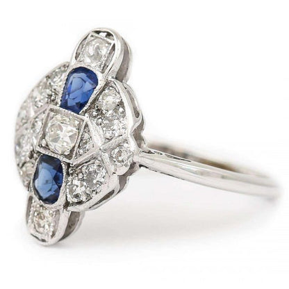 Vintage Art Deco Platinum and 18ct Gold Sapphire and Diamond Plaque Ring, Circa 1925