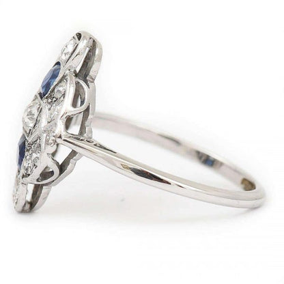 Vintage Art Deco Platinum and 18ct Gold Sapphire and Diamond Plaque Ring, Circa 1925