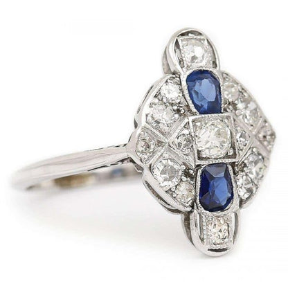 Vintage Art Deco Platinum and 18ct Gold Sapphire and Diamond Plaque Ring, Circa 1925