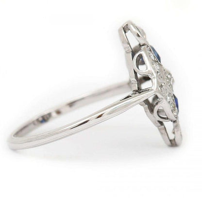 Vintage Art Deco Platinum and 18ct Gold Sapphire and Diamond Plaque Ring, Circa 1925