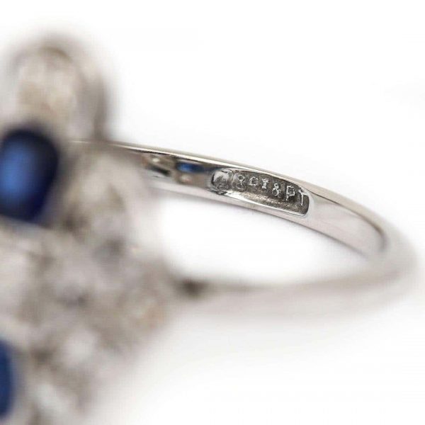 Vintage Art Deco Platinum and 18ct Gold Sapphire and Diamond Plaque Ring, Circa 1925
