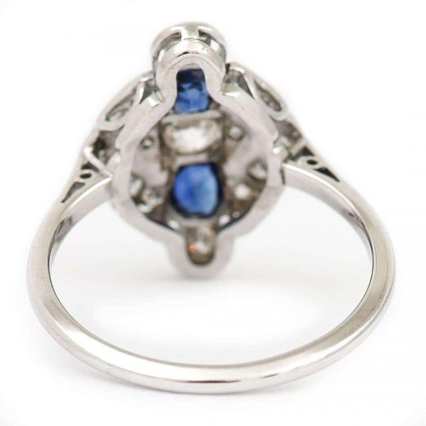Vintage Art Deco Platinum and 18ct Gold Sapphire and Diamond Plaque Ring, Circa 1925