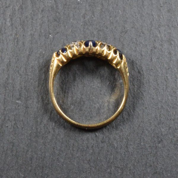 Antique Victorian Sapphire and Diamond Five Stone Ring, 18ct Gold