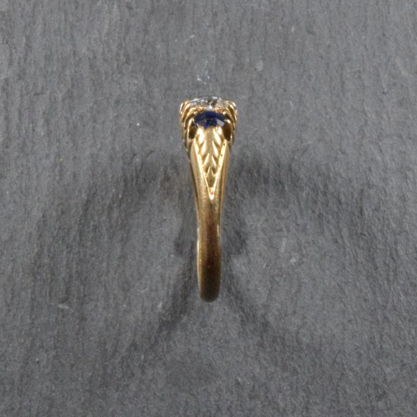 Antique Victorian Sapphire and Diamond Five Stone Ring, 18ct Gold